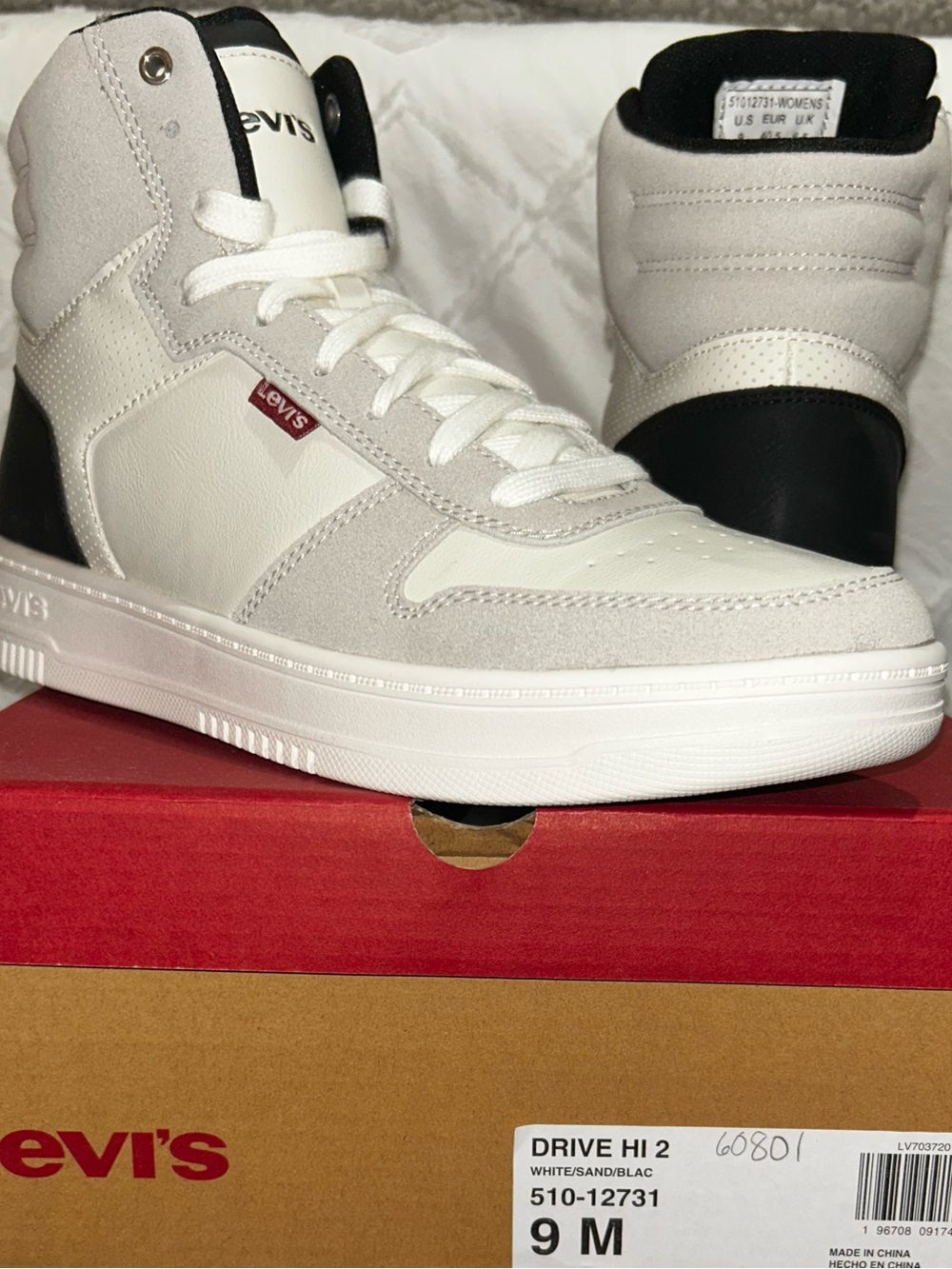 Levi's Drive Hi 2 White Sand Black Women's High-Top Sneakers